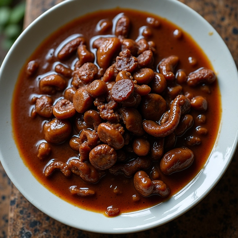 Prato de feijoada com vermes, representando nojo e contaminação.
