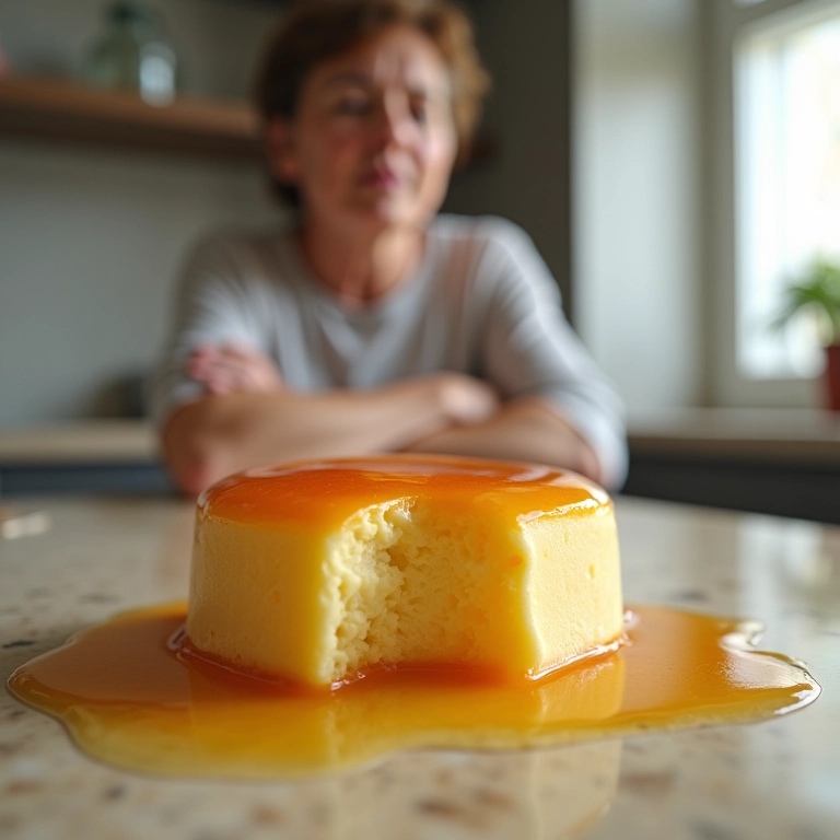 Pudim de leite estragado com mofo, representando frustração e decepção.