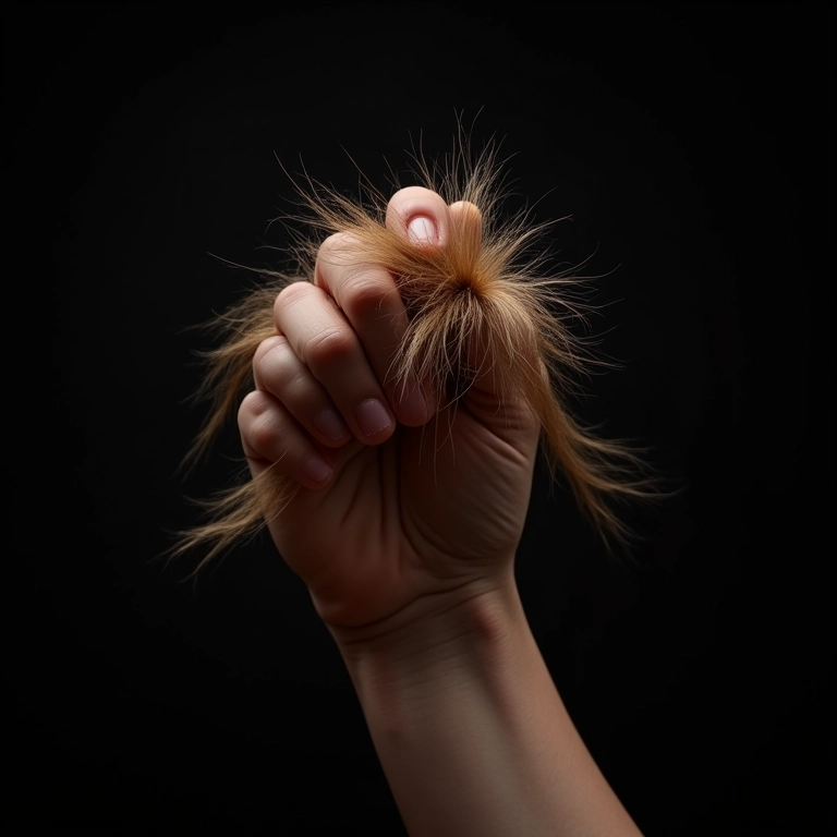 Punhado de cabelo caído, simbolizando a perda em grande quantidade.