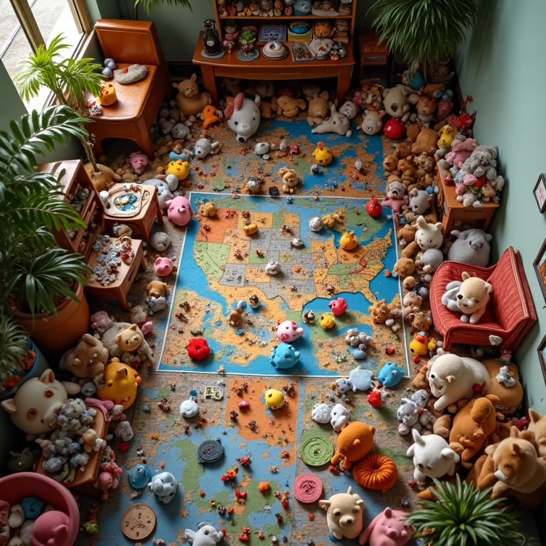 Quarto cheio de brinquedos, representando abundância e excesso.