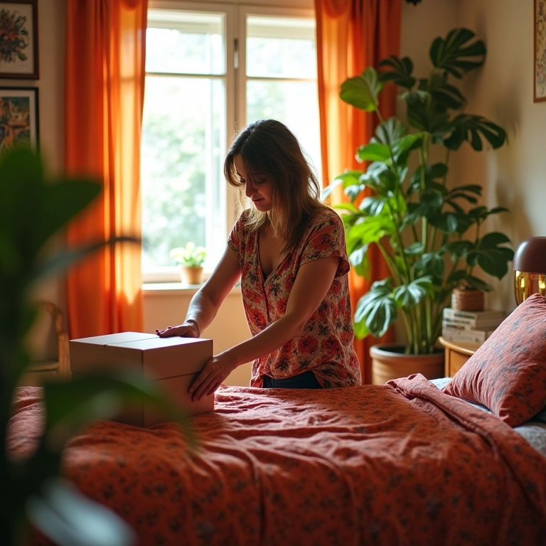 Quarto decorado com estilo brasileiro, representando uma casa nova.