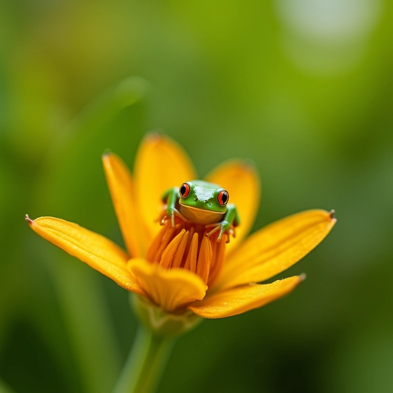 Sapo pequeno em flor, simbolizando pequenas alegrias