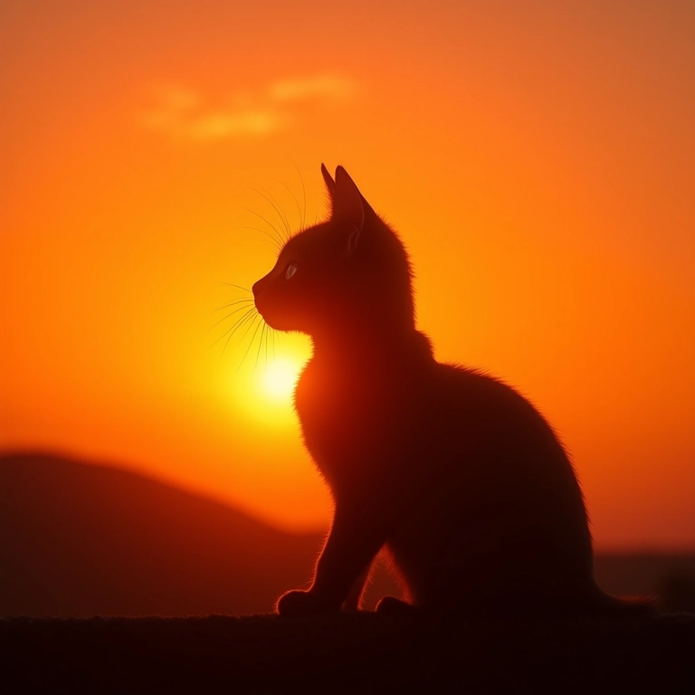 Silhueta de filhote preto contra o sol nascendo, superando o medo.