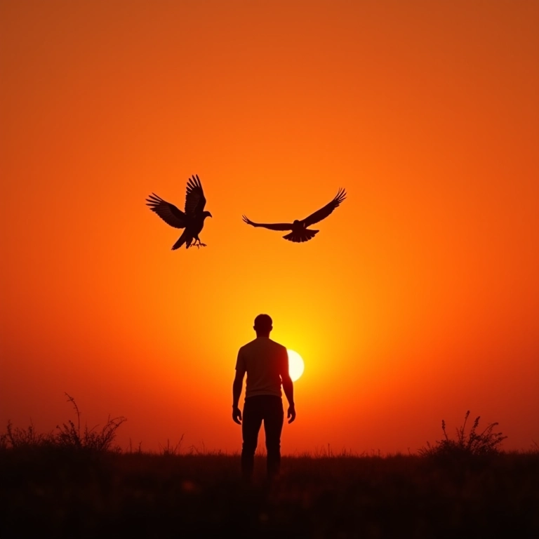 Silhueta observando urubus no céu: medos e inseguranças.