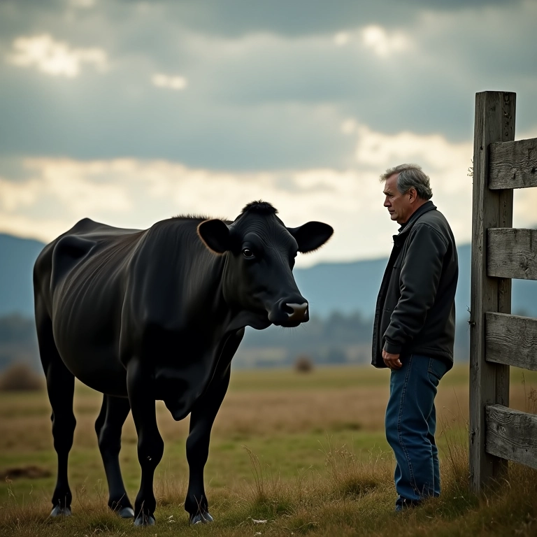 Vaca brava perto de cerca de madeira, representando conflitos e necessidade de atenção nos relacionamentos.