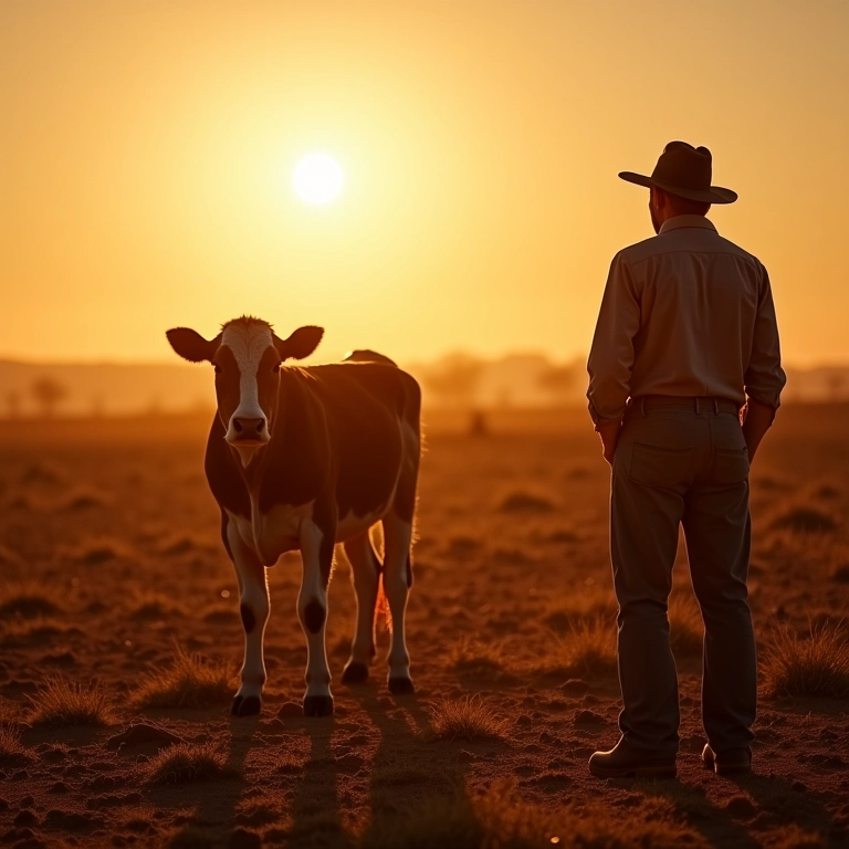 Vaca magra em campo seco, representando tempos de economia e necessidade de planejamento.