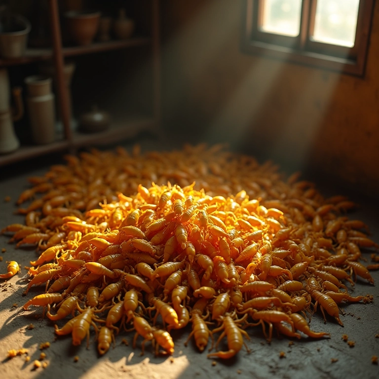Vários escorpiões amarelos se amontoando dentro de casa