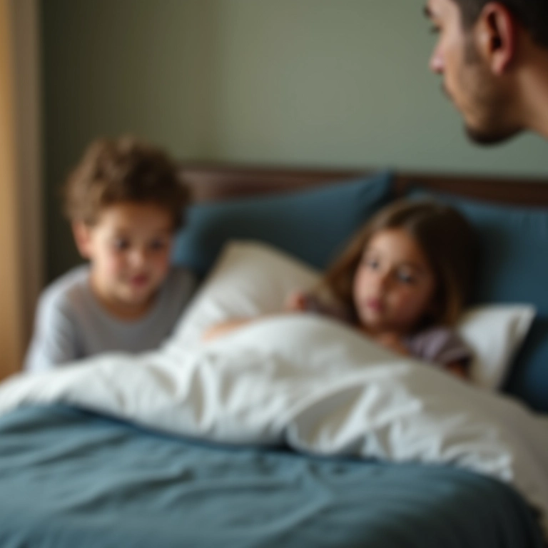 Visão focada em outra pessoa olhando a cama molhada, representando o sonho com outra pessoa fazendo xixi na cama.