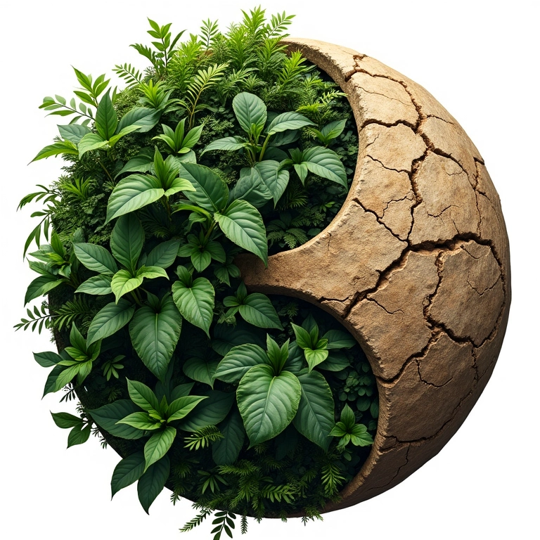 Yin Yang desequilibrado: selva e terra rachada.