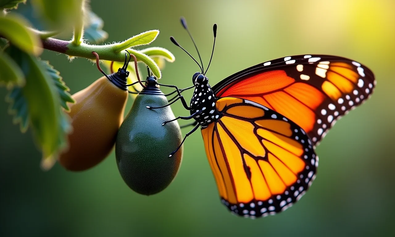 Borboletas emergindo de um casulo, simbolizando transformação e esperança.