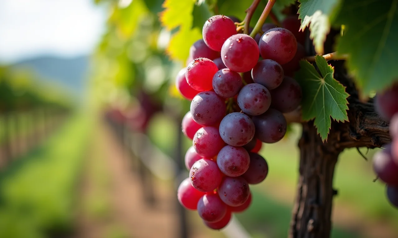 Cacho de uvas maduras pendurado em videira, simbolizando sonhos com cacho de uva.