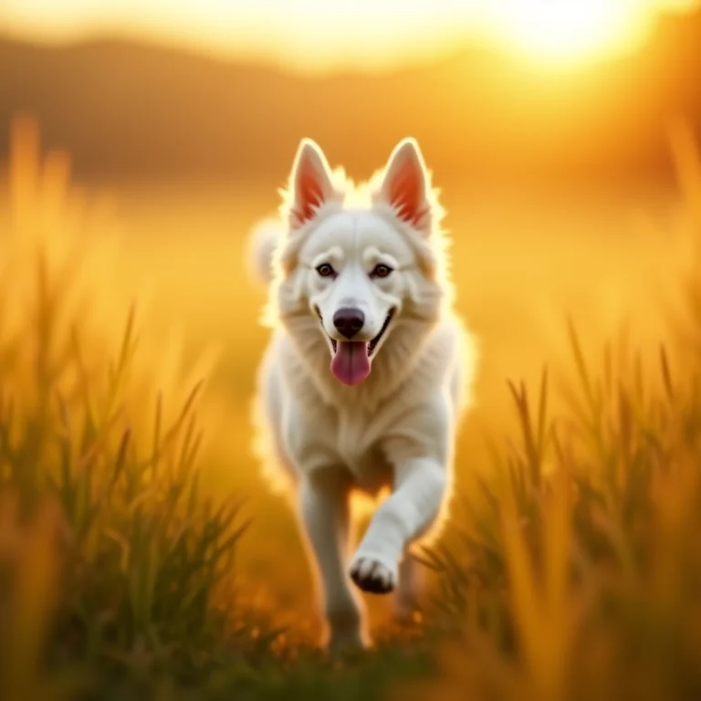 Cachorro branco correndo: liberdade e energia vital