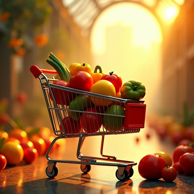 Carrinho de compras cheio em sonho: fartura e oportunidades