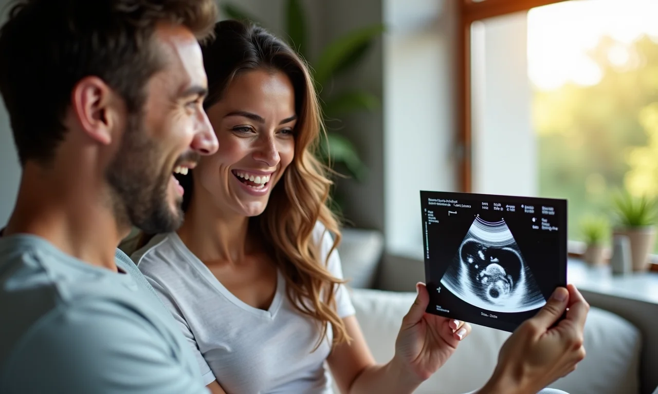 Casal alegre descobre gravidez de gêmeos em ultrassom.