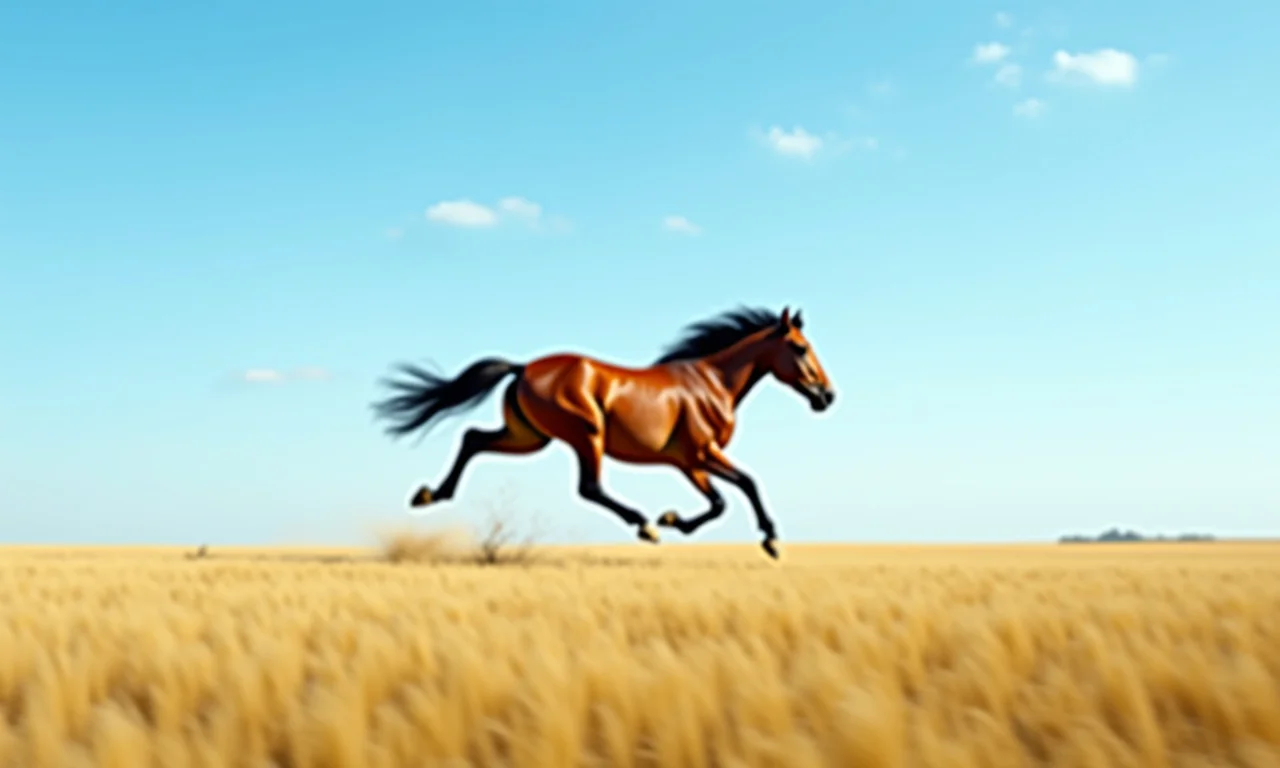 Cavalo correndo em campo aberto, simbolizando liberdade e movimento.