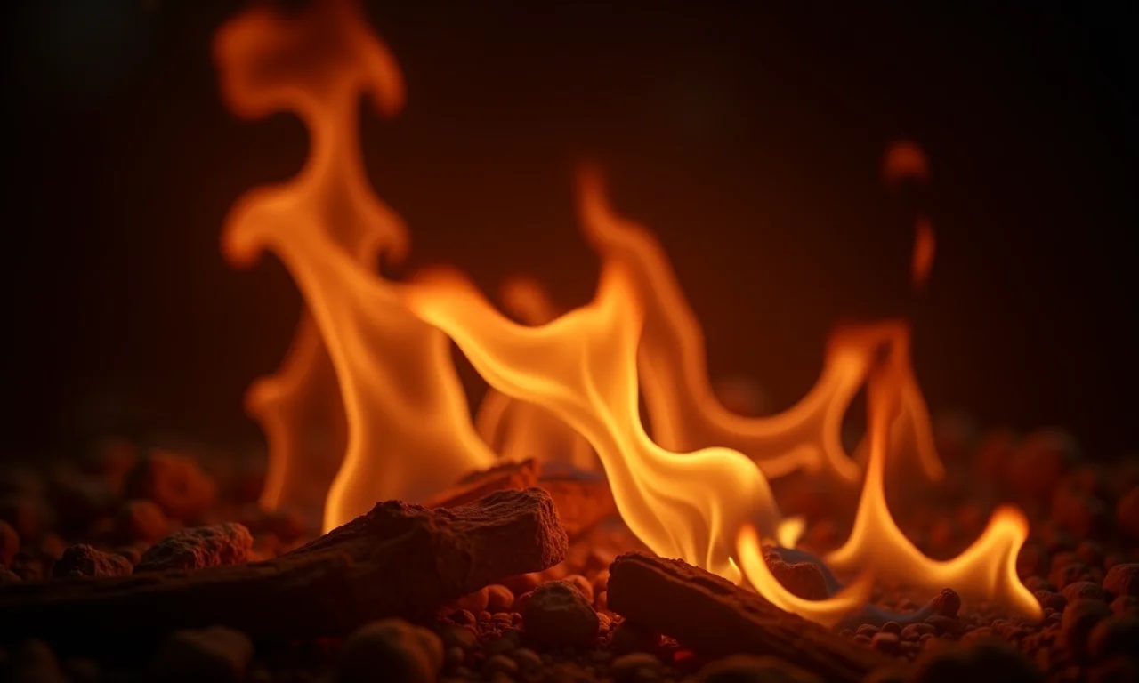 Chamas vibrantes com brasas em fundo escuro, simbolizando sonhos com fogo.