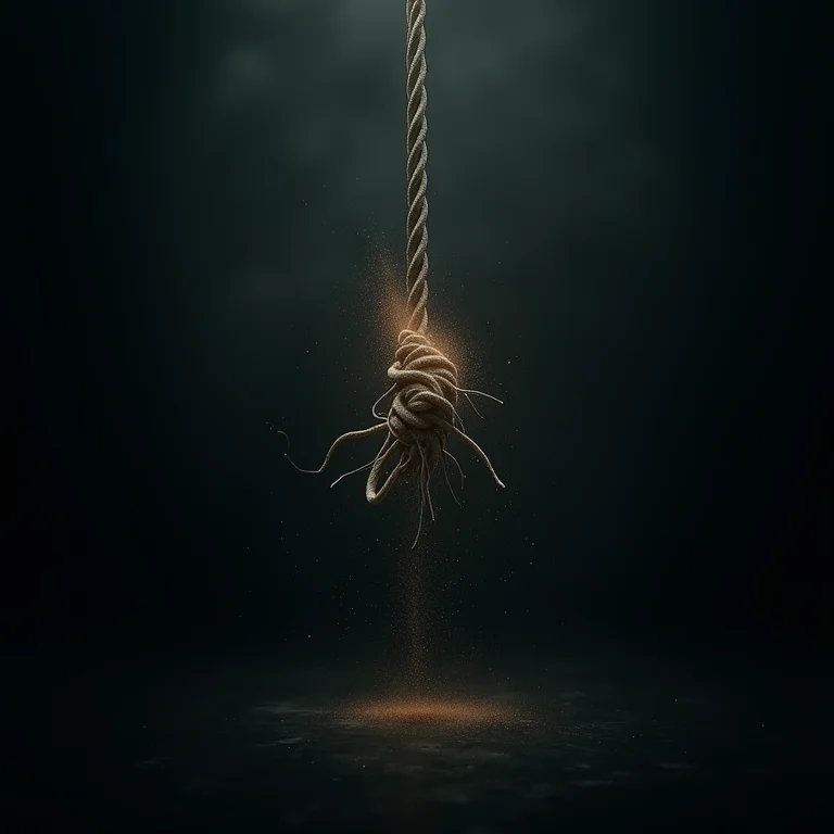 Corda se rompendo no ar, simbolizando a quebra de laços e o fim de ciclos nos sonhos.