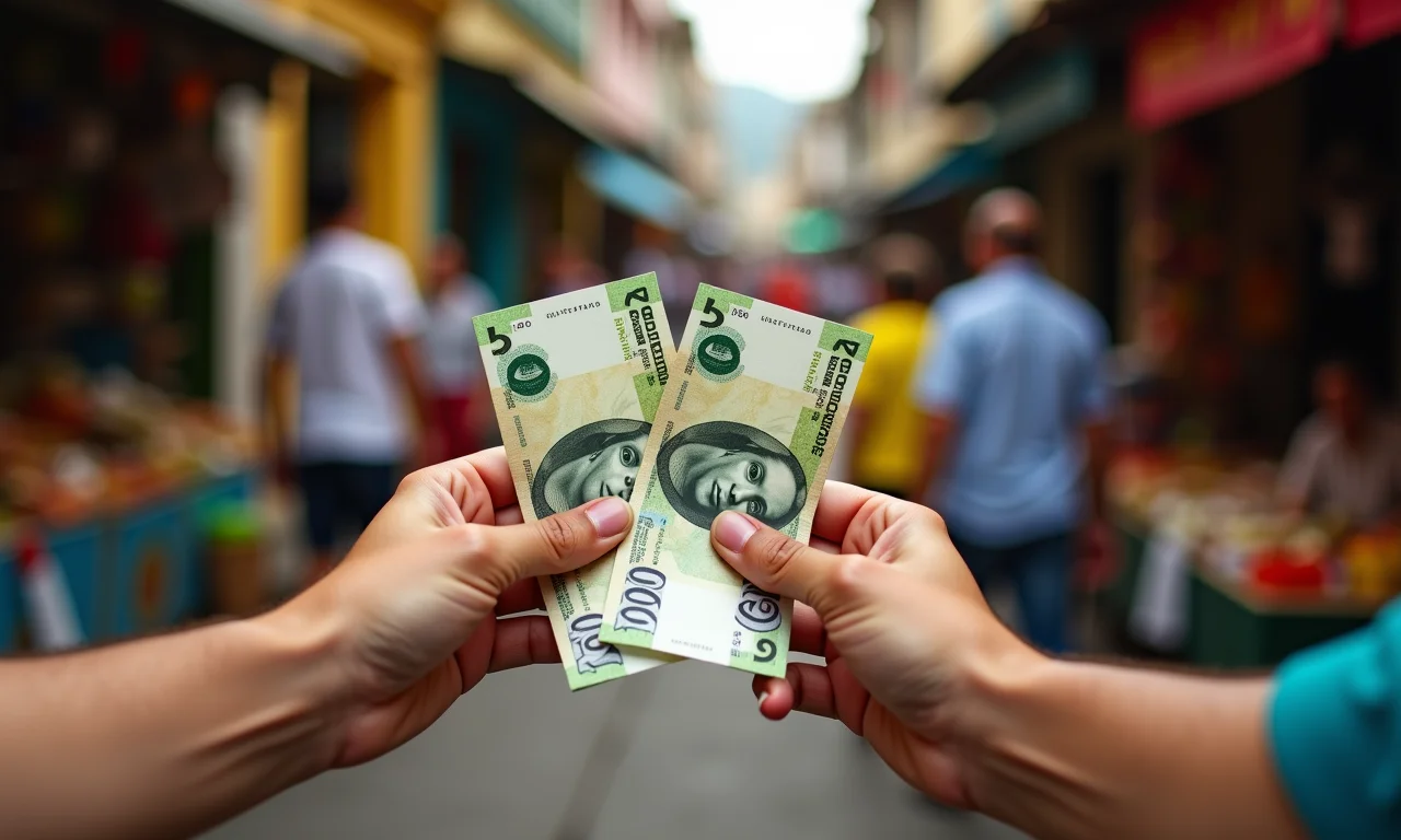 Gastando notas de 100 em um mercado de rua no Brasil.