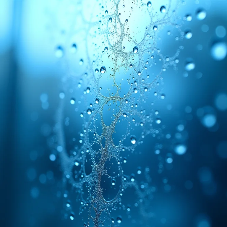 Gotas de água formando padrões intrincados, representando a importância da hidratação.
