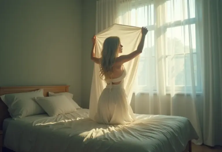 Imagem onírica de alguém acordando e puxando o lençol