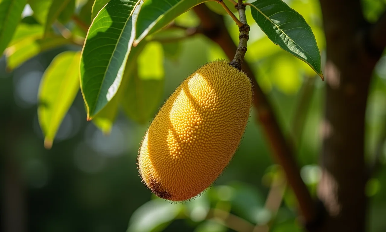 Jaca caindo de uma árvore em um quintal brasileiro, representando oportunidades perdidas.