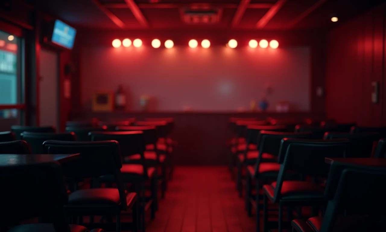 Karaokê vazio e silencioso, simbolizando solidão ou introspecção.