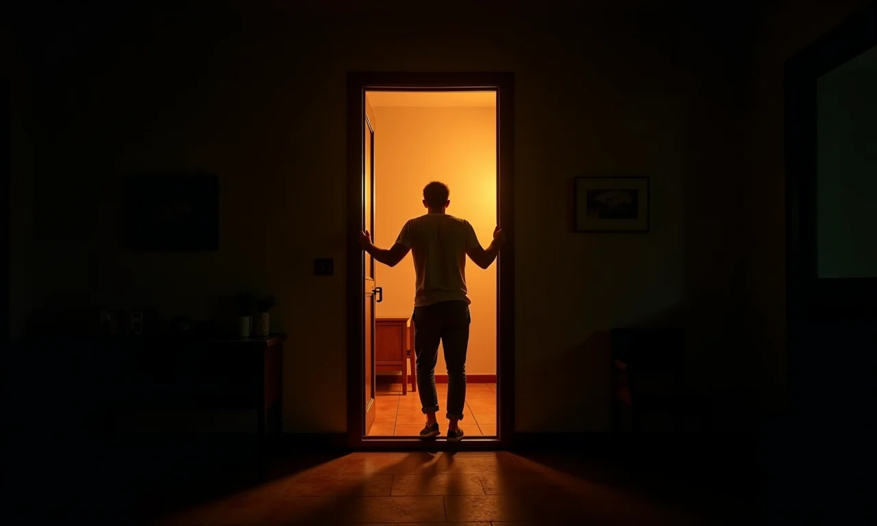 Ladrão entrando em casa brasileira pela janela à noite, cena tensa e dramática.