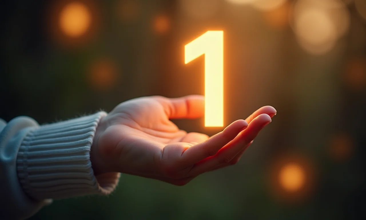 Mão tocando o número 1 brilhante, simbolizando sonho com o número um.