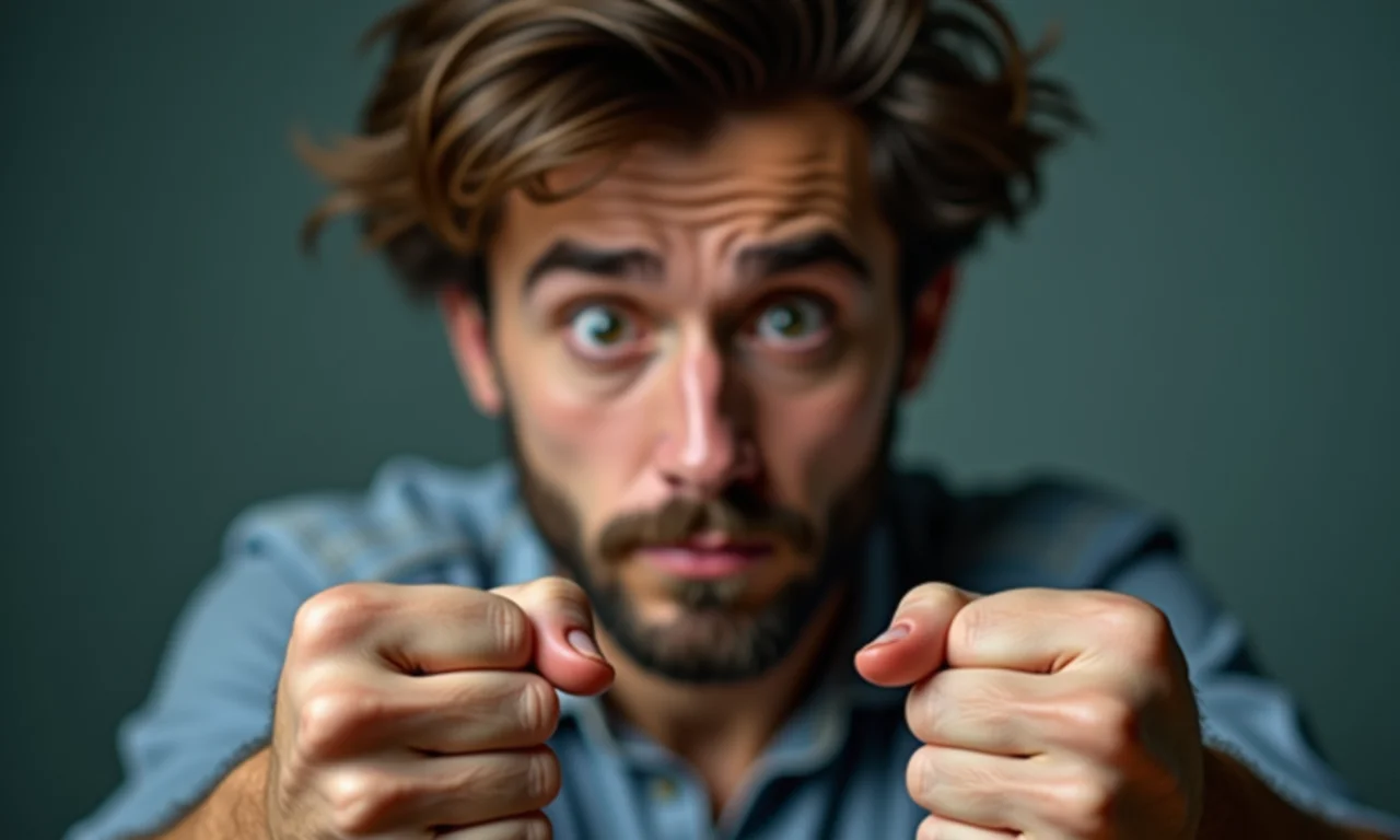 Mãos cerradas com força, demonstrando estresse e perda de controle.