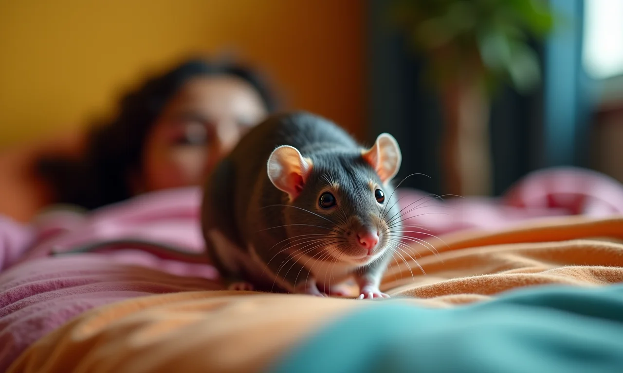 Mulher brasileira dormindo com rato correndo sobre ela.