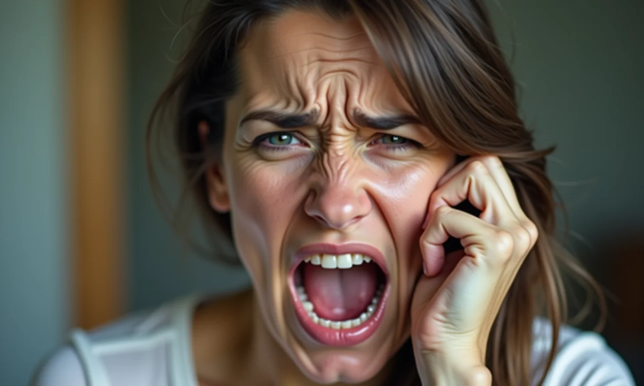 Mulher com dificuldade para falar, boca borrada, sonho com comunicação.