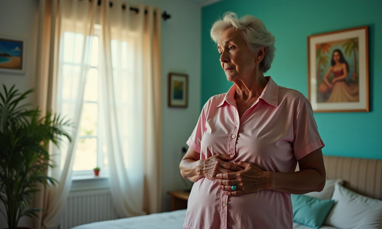 Mulher idosa sonhando com facada na barriga.