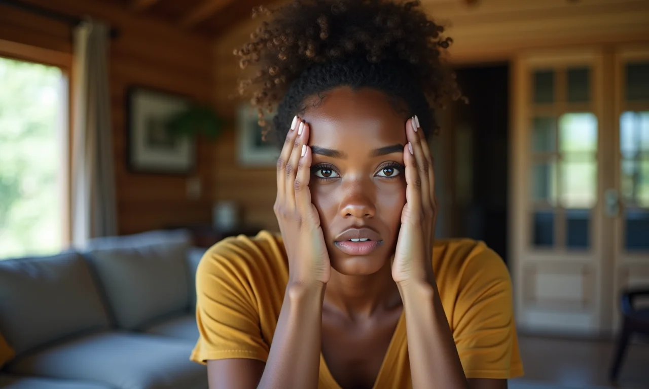 Mulher insegura evita contato visual, simbolizando baixa autoestima.