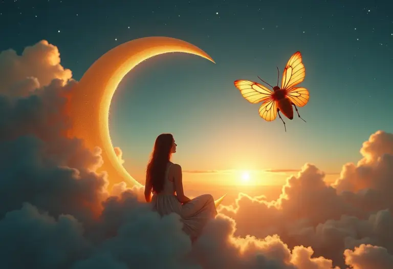 Mulher na lua sonhando com cocada gigante no céu noturno.