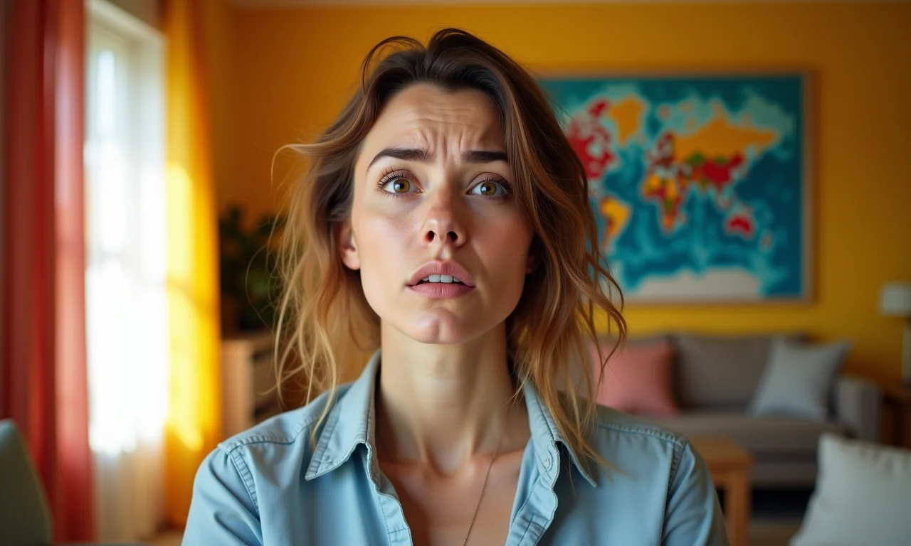 Mulher preocupada em casa, refletindo sobre um sonho.