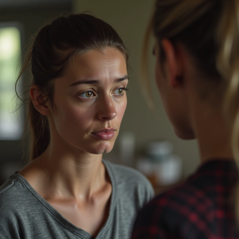 Mulher preocupada olhando para outra pessoa sangrando.