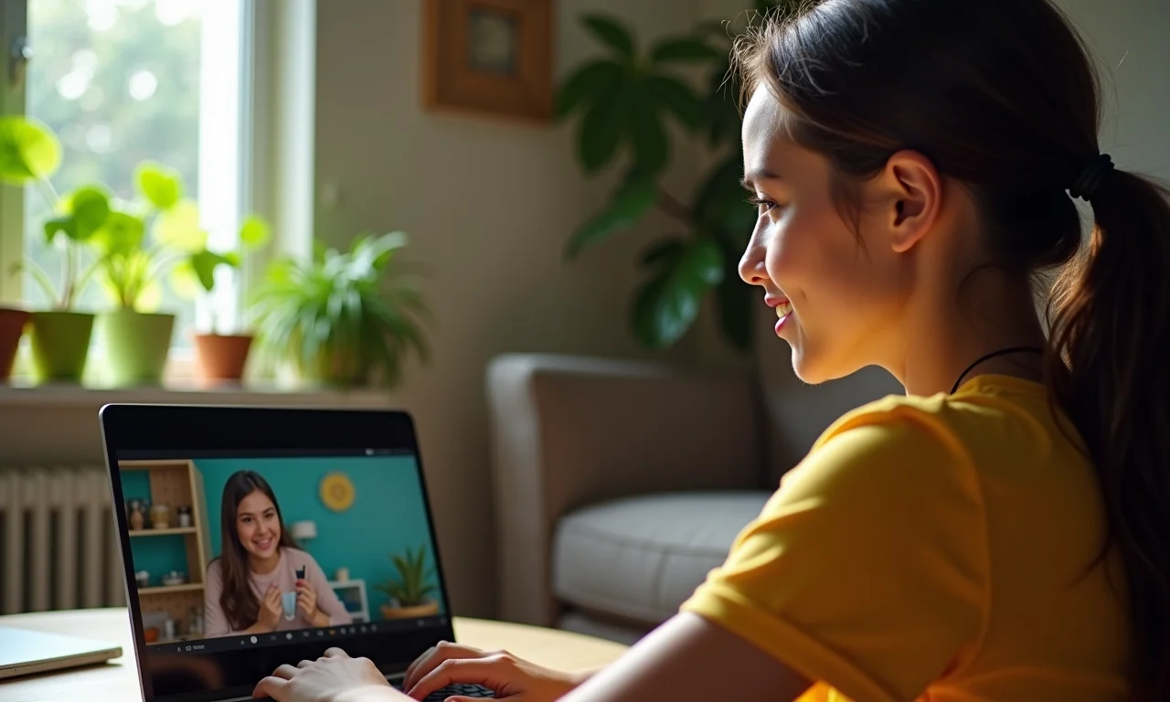 Mulher recebe conselhos de Youtuber famoso em videochamada.