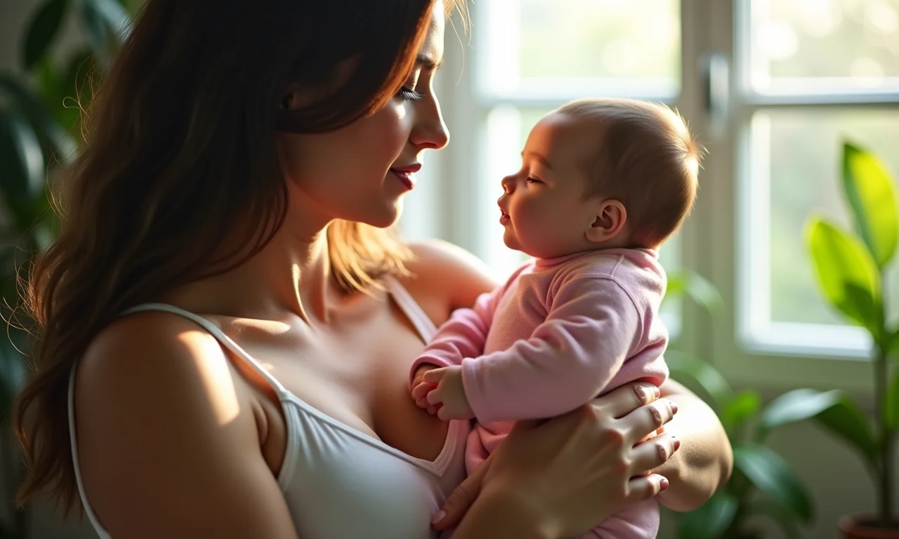 Mulher sonhando com bebê recém-nascido, lar aconchegante