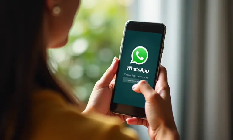 Mulher sorrindo olhando notificação do WhatsApp no celular
