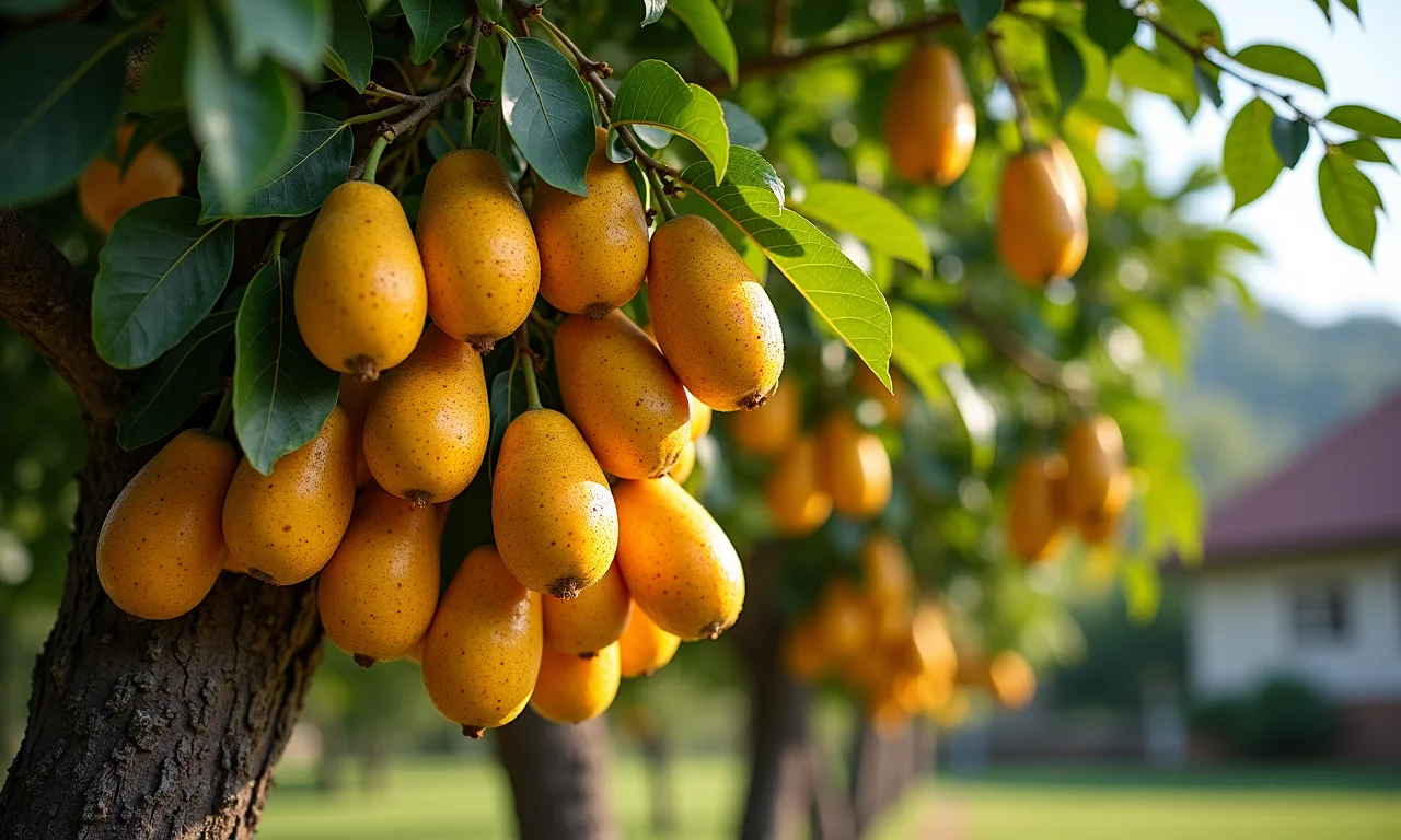 Pé de jabuticaba exuberante e carregado de frutos.