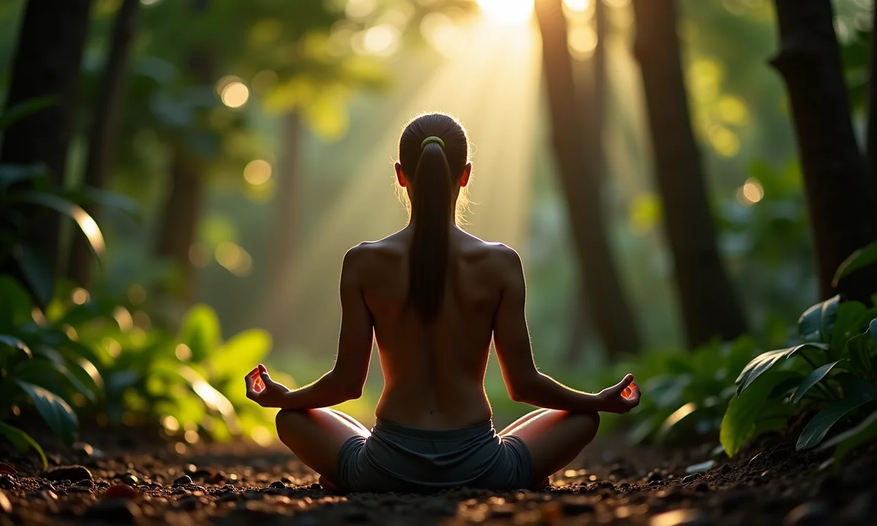 Pessoa meditando em jardim brasileiro, usando sonho com Yama para melhorar.