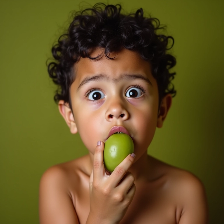 Pessoa provando uva verde com cautela, sinal de alerta sobre decisões.