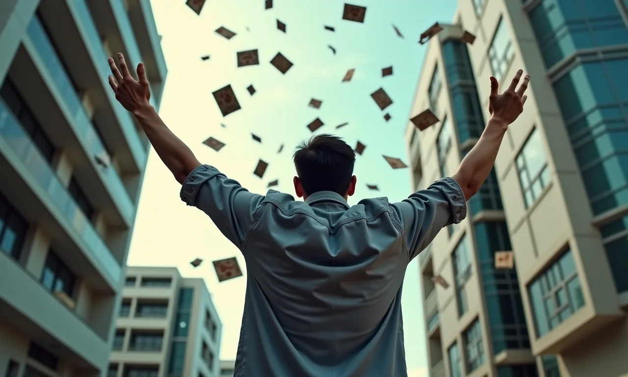 Pessoa sobrecarregada por destroços, representando pressão e ansiedade.