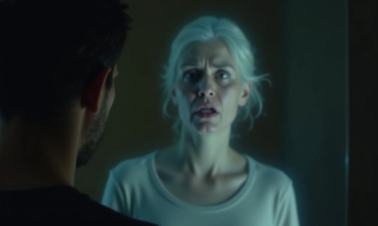 Pessoa vendo parente falecido doente em sonho sombrio.