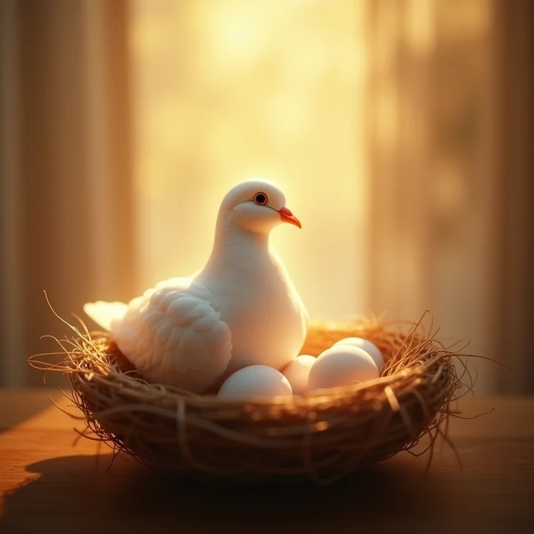 Pomba branca no ninho: harmonia familiar e lar nos sonhos.