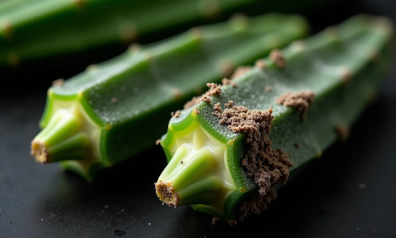 Quiabo estragado e mofado, representando o sonho com quiabo estragado.