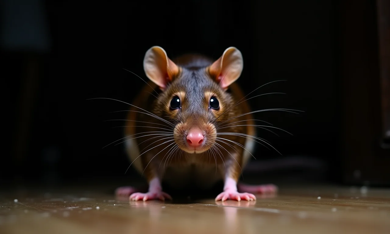 Rato grande em ambiente doméstico, simbolizando um pesadelo.