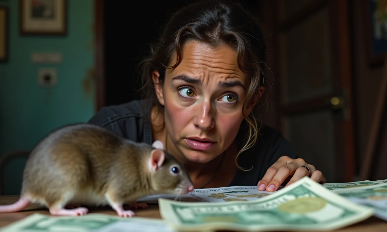Rato próximo a contas, simbolizando preocupações financeiras.