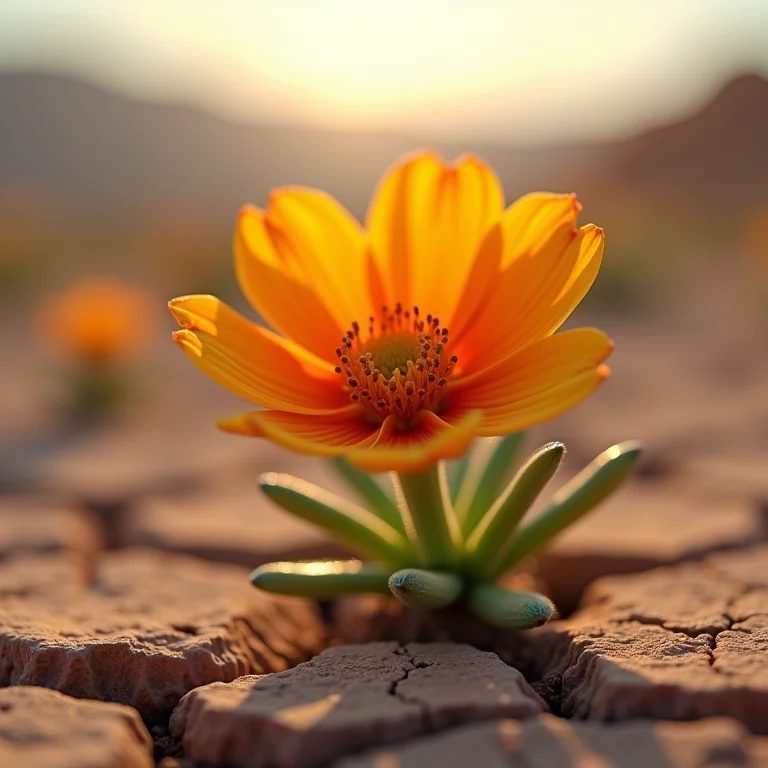Resiliência no deserto: a flor que persiste.
