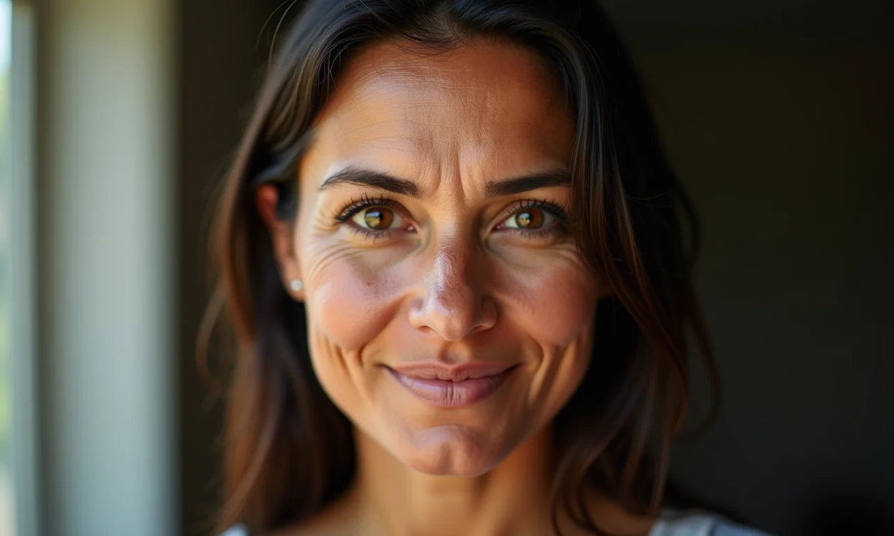 Retrato de uma mulher brasileira forte, irradiando força interior e intuição.